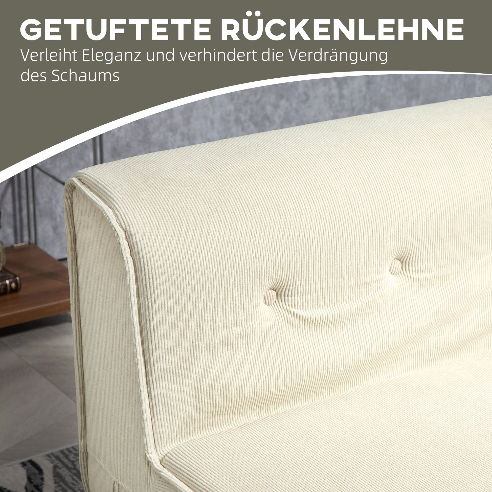 Floor Sofa 2-in-1 Foldable Sofa Bed with Corduroy Look, Upholstered Sofa Bed up to 240 kg Load Capacity for Living Room, Bedroom, Cream White