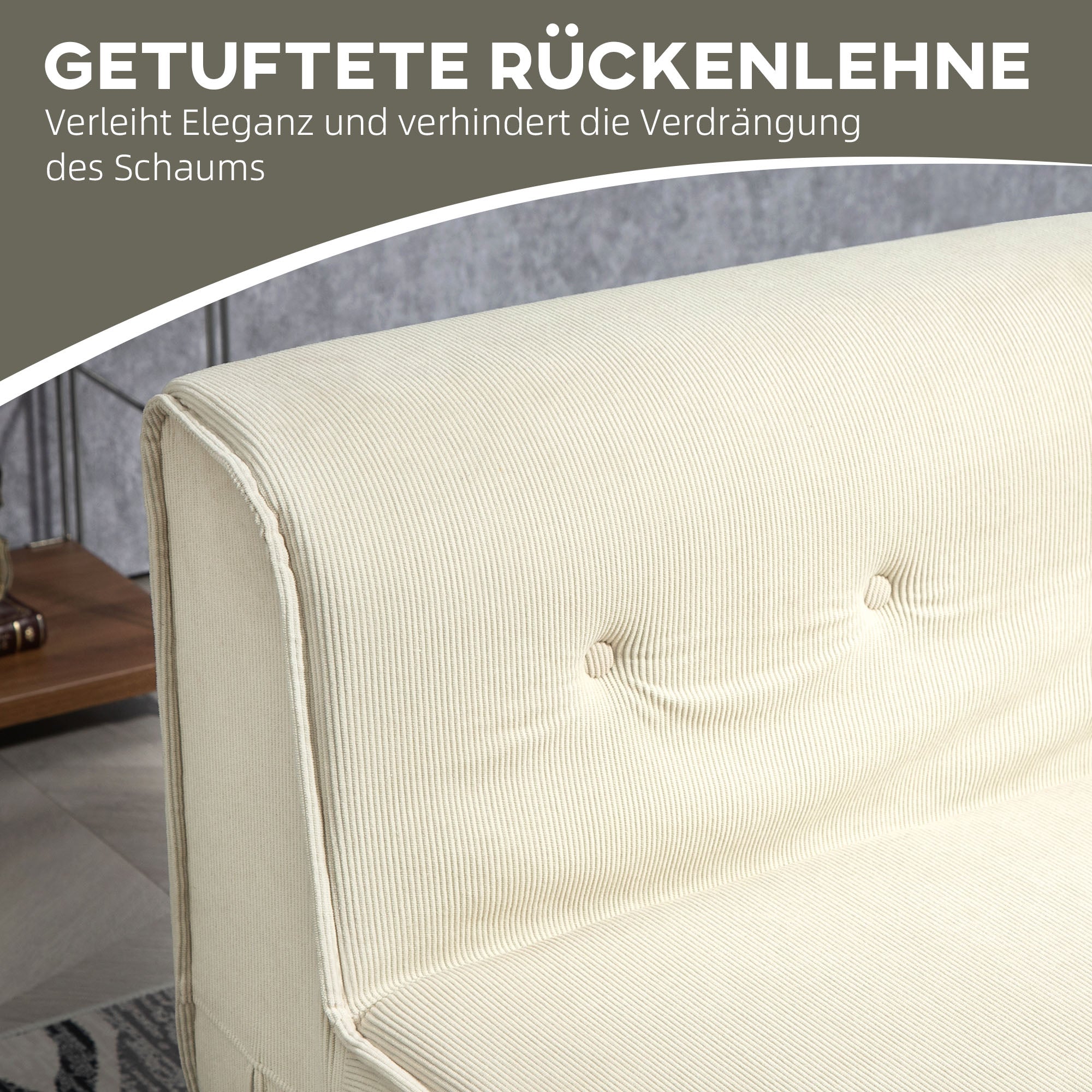 Floor Sofa 2-in-1 Foldable Sofa Bed with Corduroy Look, Upholstered Sofa Bed up to 240 kg Load Capacity for Living Room, Bedroom, Cream White