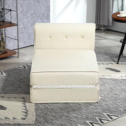 Floor Sofa 2-in-1 Foldable Sofa Bed with Corduroy Look, Upholstered Sofa Bed up to 240 kg Load Capacity for Living Room, Bedroom, Cream White