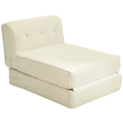 Floor Sofa 2-in-1 Foldable Sofa Bed with Corduroy Look, Upholstered Sofa Bed up to 240 kg Load Capacity for Living Room, Bedroom, Cream White