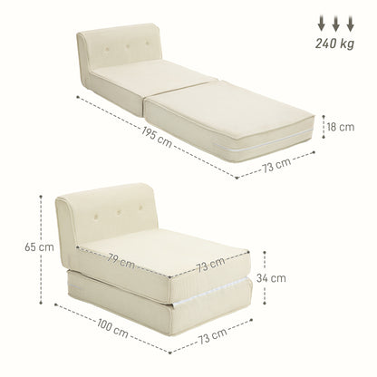 Floor Sofa 2-in-1 Foldable Sofa Bed with Corduroy Look, Upholstered Sofa Bed up to 240 kg Load Capacity for Living Room, Bedroom, Cream White