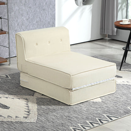 Floor Sofa 2-in-1 Foldable Sofa Bed with Corduroy Look, Upholstered Sofa Bed up to 240 kg Load Capacity for Living Room, Bedroom, Cream White