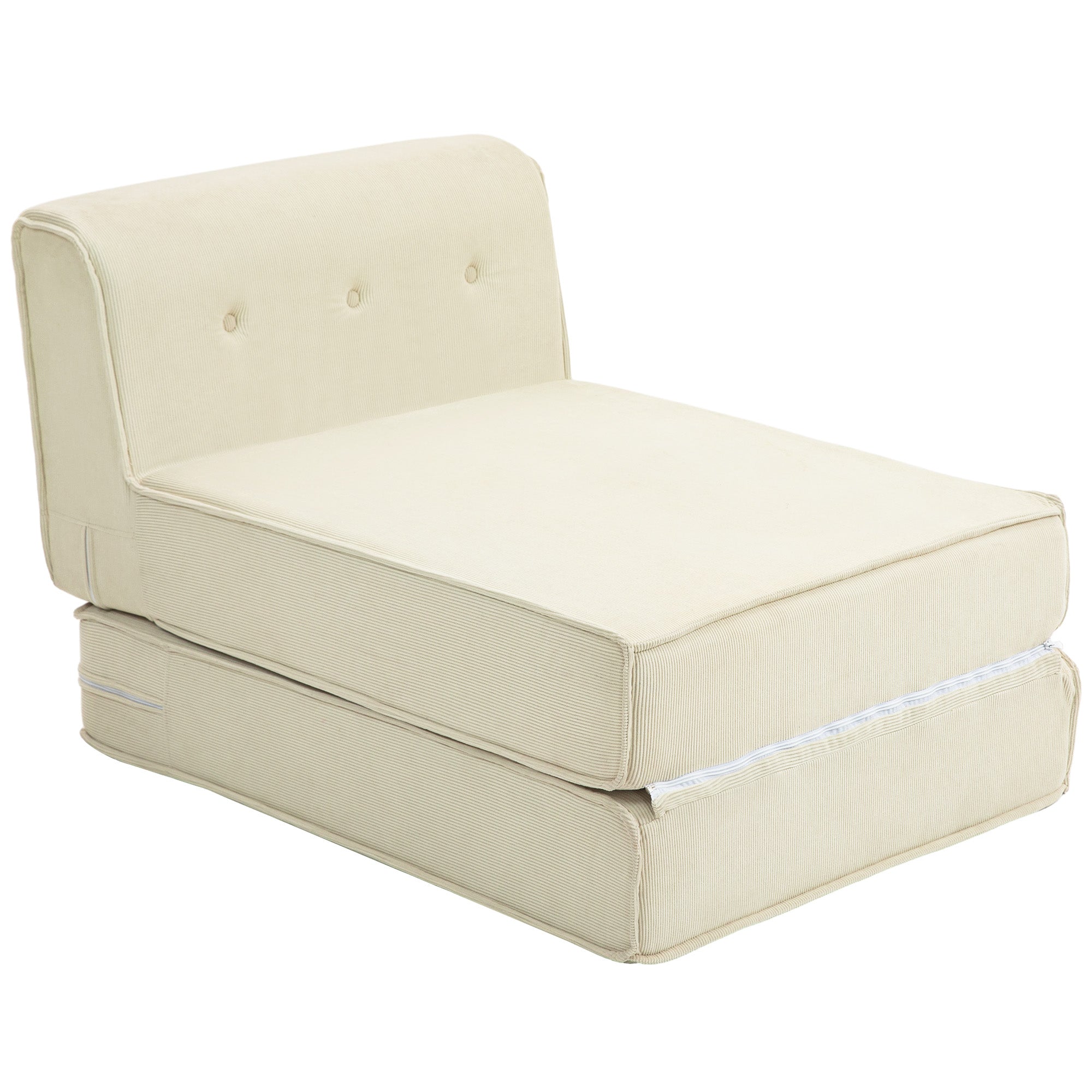 Floor Sofa 2-in-1 Foldable Sofa Bed with Corduroy Look, Upholstered Sofa Bed up to 240 kg Load Capacity for Living Room, Bedroom, Cream White