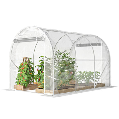 6 m² (≈64.6 sq ft) Tunnel Greenhouse — Galvanized Steel Frame, 150 gsm PE Cover, 2 Roll-Up Zipper Doors, 195×295×195 cm (76.8×116.1×76.8 in) — Clear