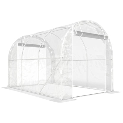 6 m² (≈64.6 sq ft) Tunnel Greenhouse — Galvanized Steel Frame, 150 gsm PE Cover, 2 Roll-Up Zipper Doors, 195×295×195 cm (76.8×116.1×76.8 in) — Clear