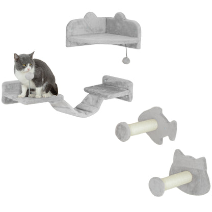 Cat Climbing Wall Set, 4-Piece Cat Furniture with Steps, Ladder, Jumping Towers, Scratching Posts, Play Ball, Sisal, for Cats up to 5 kg, Light Gray