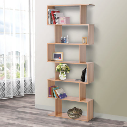 Modern Design Wooden Bookcase with 6 Shelves Natural Wood 80 x 23 x 192cm