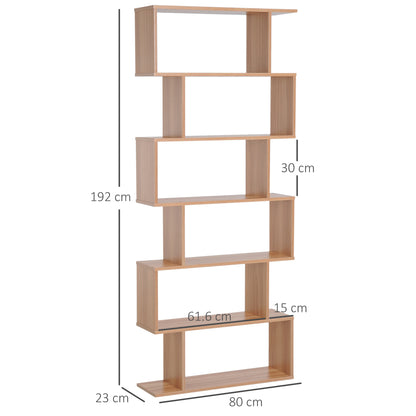 Modern Design Wooden Bookcase with 6 Shelves Natural Wood 80 x 23 x 192cm