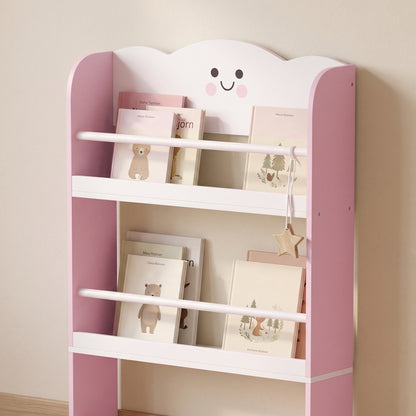 Wall-Mounted Kids Bookshelf, 4-Tier Pink Cotton Candy-Themed Storage Shelf for Playroom & Bedroom