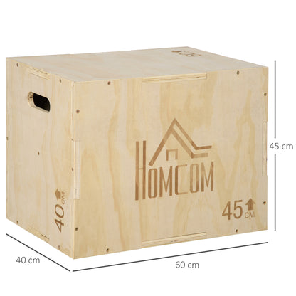 3-in-1 Wooden Plyometric Box Jump Box with 2 Hollow Handles Strength Training at Home Office Gym CrossFit Load 120 kg 45x40x60 cm Natural Wood