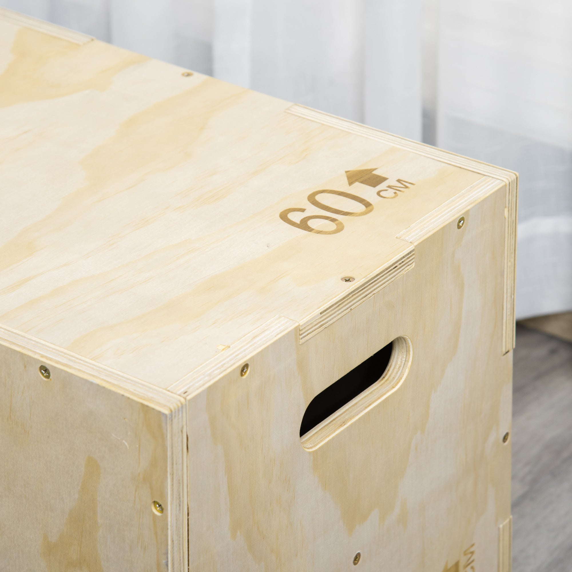 3-in-1 Wooden Plyometric Box Jump Box with 2 Hollow Handles Strength Training at Home Office Gym CrossFit Load 120 kg 45x40x60 cm Natural Wood