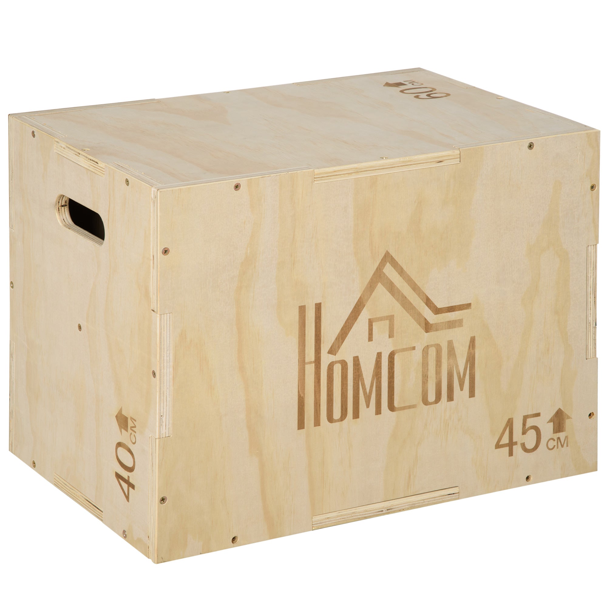 3-in-1 Wooden Plyometric Box Jump Box with 2 Hollow Handles Strength Training at Home Office Gym CrossFit Load 120 kg 45x40x60 cm Natural Wood