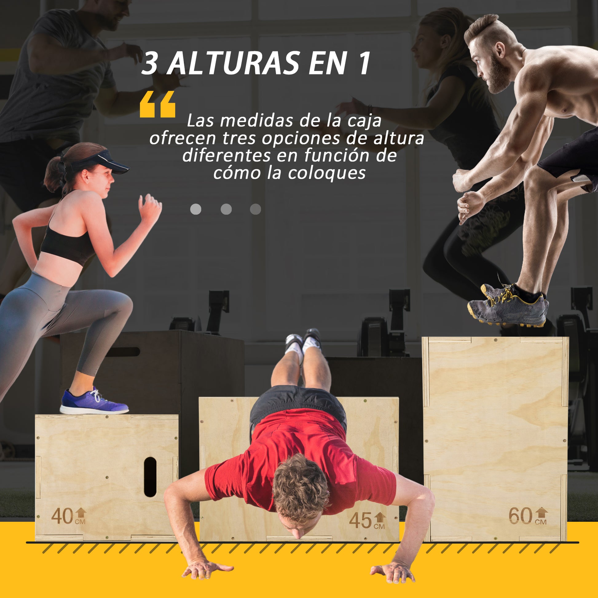 3-in-1 Wooden Plyometric Box Jump Box with 2 Hollow Handles Strength Training at Home Office Gym CrossFit Load 120 kg 45x40x60 cm Natural Wood