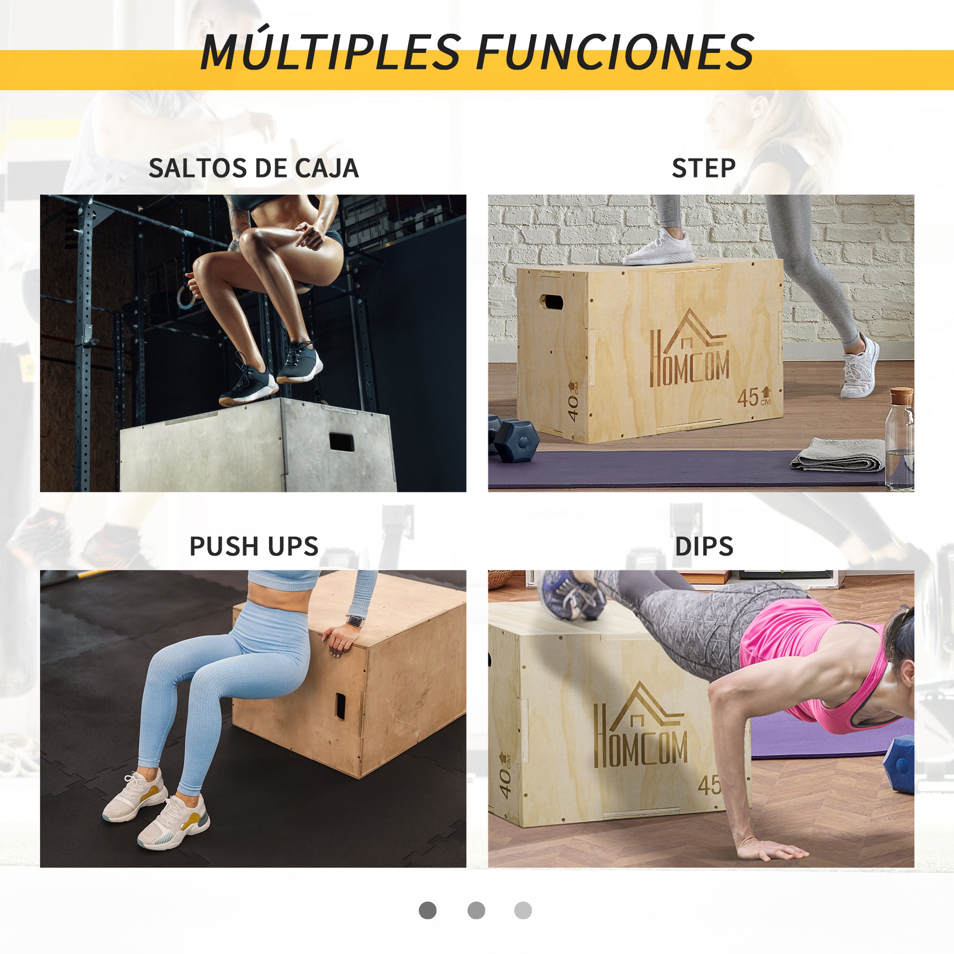 3-in-1 Wooden Plyometric Box Jump Box with 2 Hollow Handles Strength Training at Home Office Gym CrossFit Load 120 kg 45x40x60 cm Natural Wood