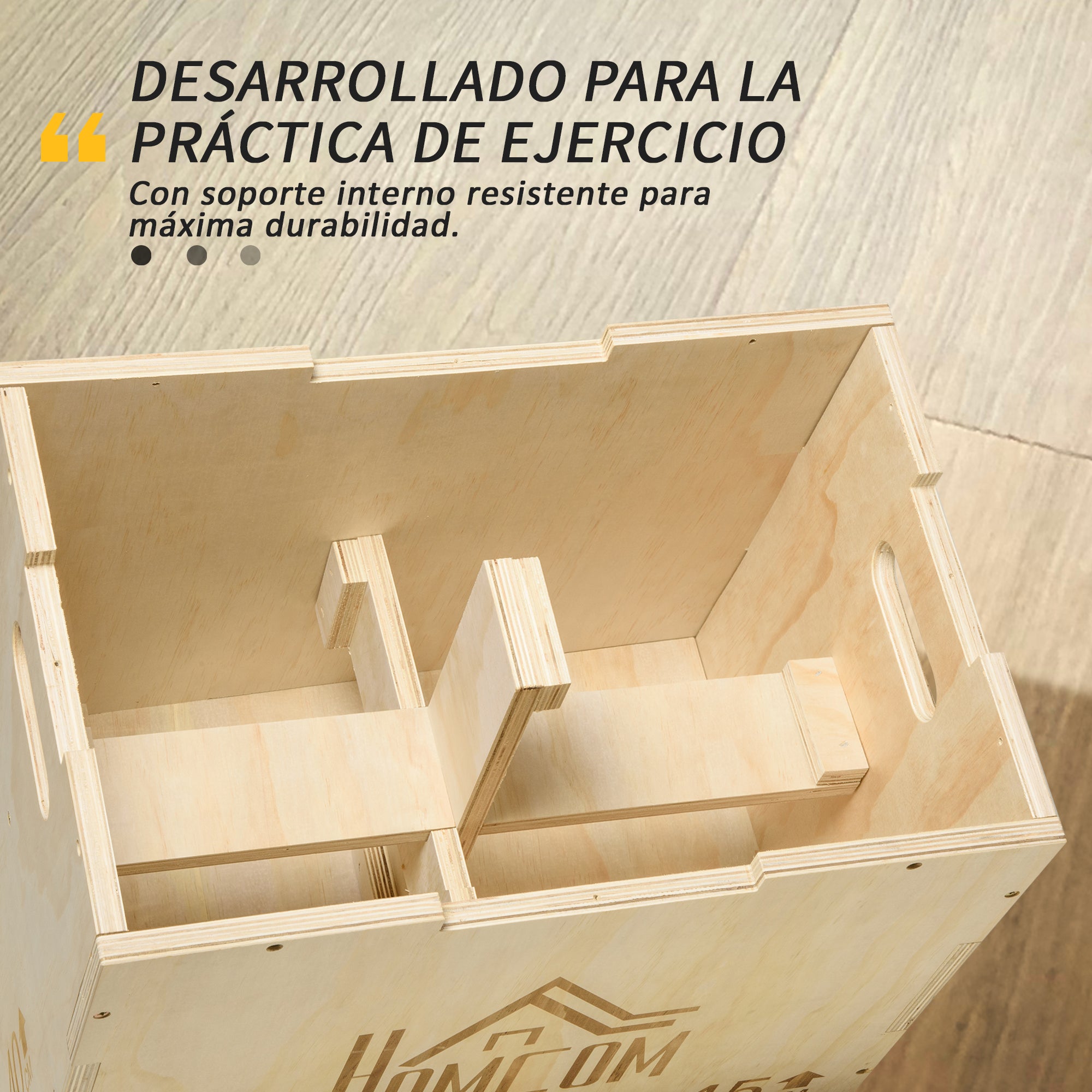 3-in-1 Wooden Plyometric Box Jump Box with 2 Hollow Handles Strength Training at Home Office Gym CrossFit Load 120 kg 45x40x60 cm Natural Wood
