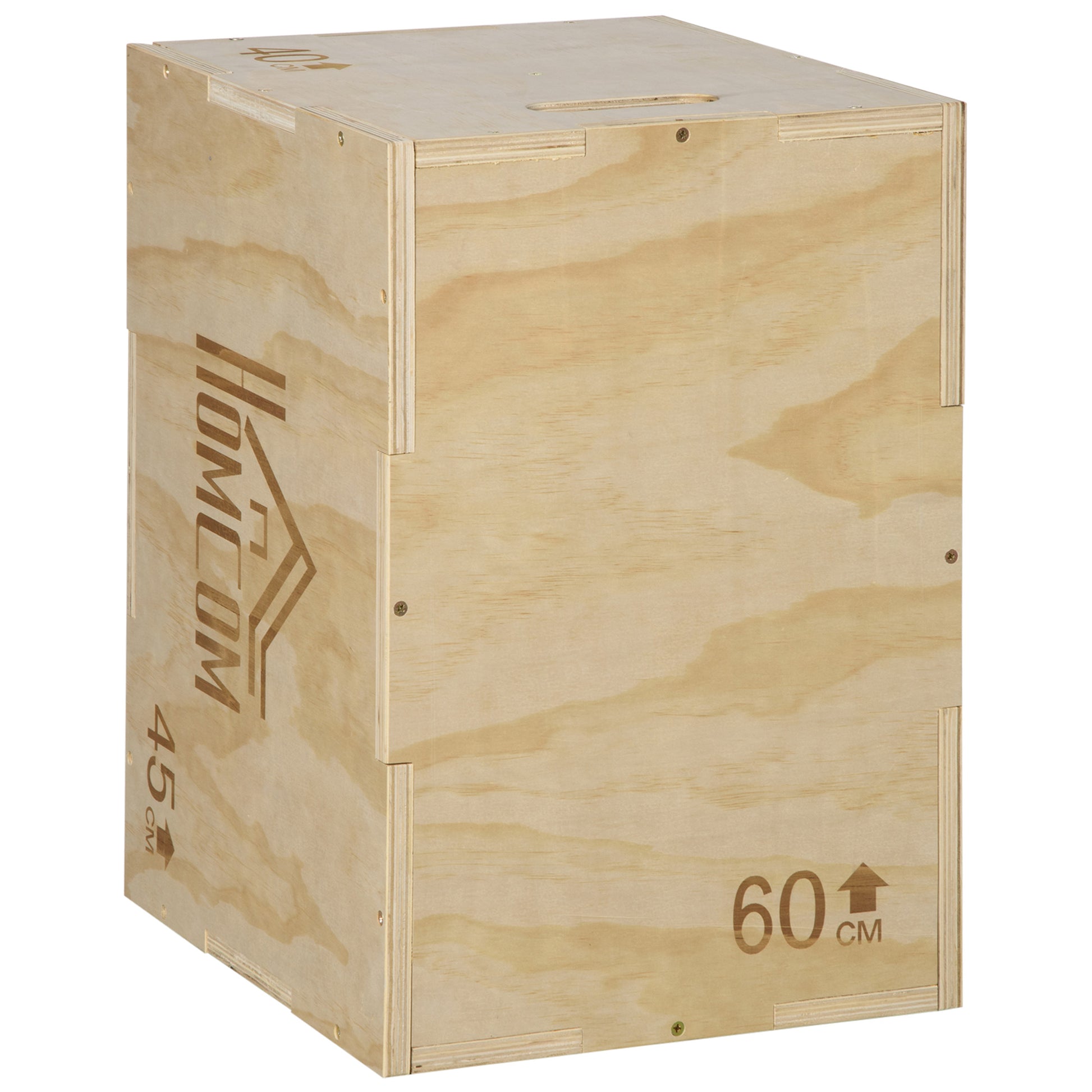 3-in-1 Wooden Plyometric Box Jump Box with 2 Hollow Handles Strength Training at Home Office Gym CrossFit Load 120 kg 45x40x60 cm Natural Wood