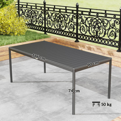 Steel Outdoor Dining Table, Garden Table for 8 Persons with Rectangular Slatted Top, Anti-Rust and Weather-Resistant, for Patio, Terrace, Dark Gray