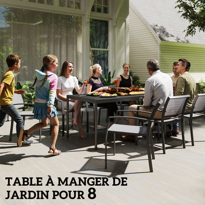 Steel Outdoor Dining Table, Garden Table for 8 Persons with Rectangular Slatted Top, Anti-Rust and Weather-Resistant, for Patio, Terrace, Dark Gray