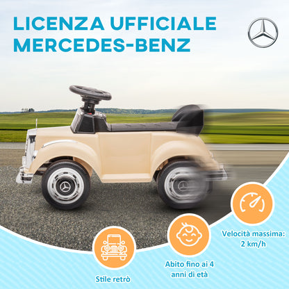 Electric Car for Kids, Kids Car Mercedes-Benz 6V with Music, Ages 18-48 Months, Beige