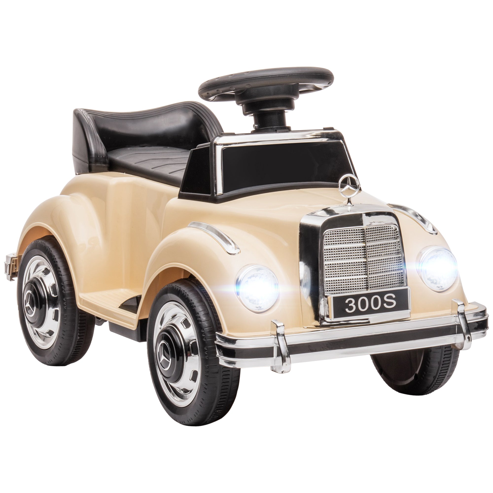 Electric Car for Kids, Kids Car Mercedes-Benz 6V with Music, Ages 18-48 Months, Beige