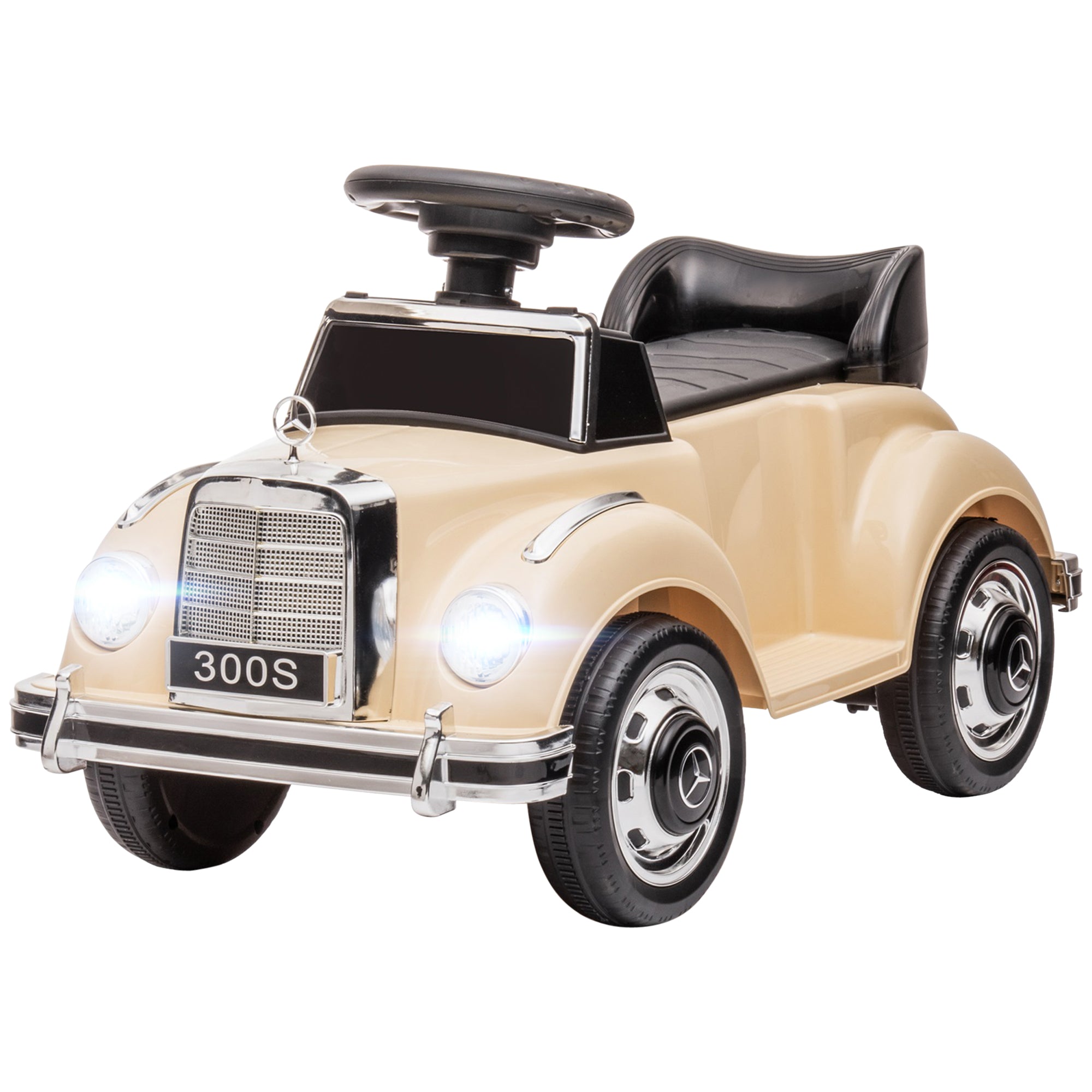 Electric Car for Kids, Kids Car Mercedes-Benz 6V with Music, Ages 18-48 Months, Beige