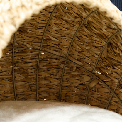Cat Basket, Cat House, with Fluffy Cushion, Spacious Interior, Woven Willow, 45 x 41 x 37 cm, Brown
