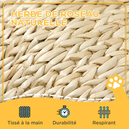 Cat Basket, Cat House, with Fluffy Cushion, Spacious Interior, Woven Willow, 45 x 41 x 37 cm, Brown