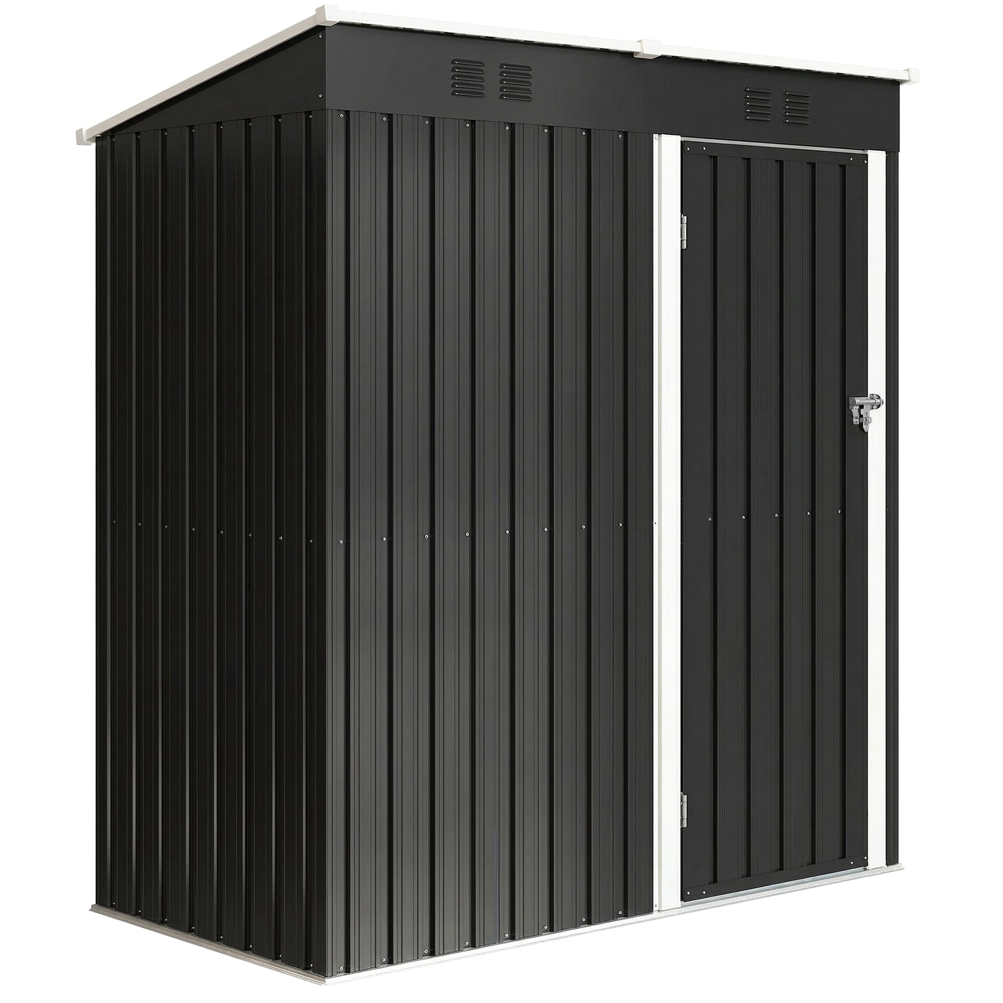 Outdoor Metal Garden Shed 1.37 m², 163 x 90 x 179 cm (64.2 in x 35.4 in x 70.5 in) – Lockable Door, Ventilation Slots, Tool Storage, Dark Gray
