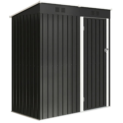 Outdoor Metal Garden Shed 1.37 m², 163 x 90 x 179 cm (64.2 in x 35.4 in x 70.5 in) – Lockable Door, Ventilation Slots, Tool Storage, Dark Gray