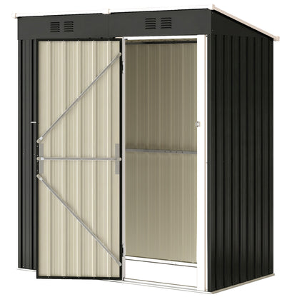Outdoor Metal Garden Shed 1.37 m², 163 x 90 x 179 cm (64.2 in x 35.4 in x 70.5 in) – Lockable Door, Ventilation Slots, Tool Storage, Dark Gray