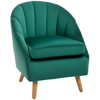 Velvet Bedroom and Living Room Armchair in Green with Thick Padding and Solid Wood Structure (67x65x77cm)