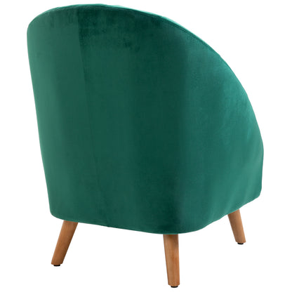 Velvet Bedroom and Living Room Armchair in Green with Thick Padding and Solid Wood Structure (67x65x77cm)
