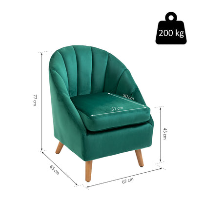 Velvet Bedroom and Living Room Armchair in Green with Thick Padding and Solid Wood Structure (67x65x77cm)