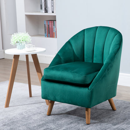 Velvet Bedroom and Living Room Armchair in Green with Thick Padding and Solid Wood Structure (67x65x77cm)