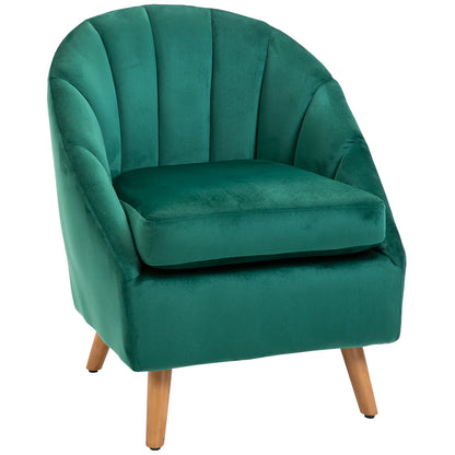 Velvet Bedroom and Living Room Armchair in Green with Thick Padding and Solid Wood Structure (67x65x77cm)