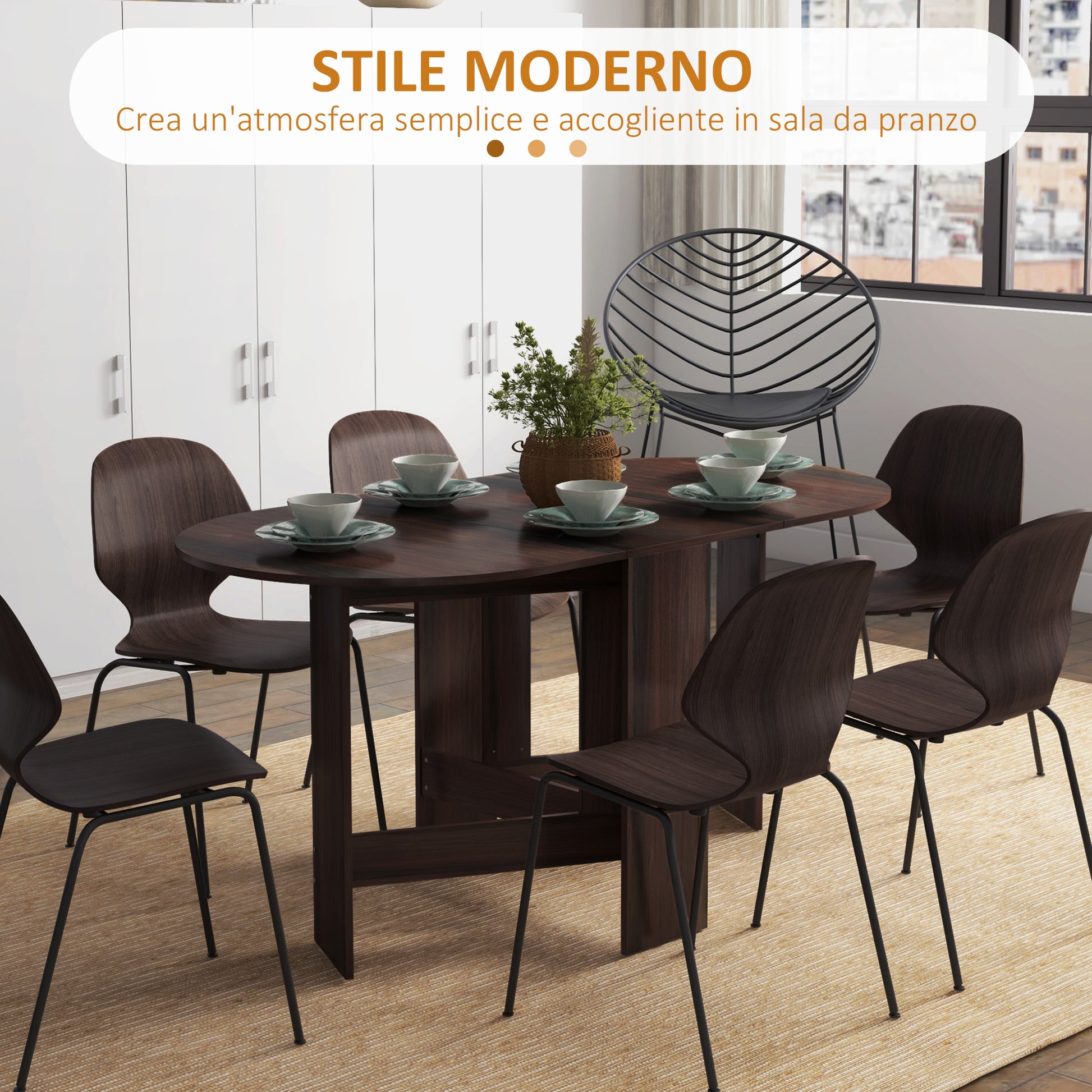Folding Dining Table, Space-saving Foldable Desk with 2 Oval Leaves for 6 People, Fold-down Kitchen Table, Ideal for Living Room, Home, Office, 163x80x75 cm, Brown