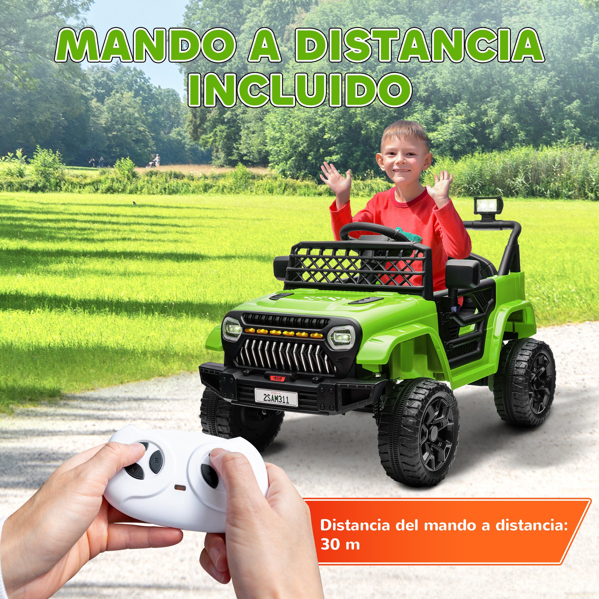 Electric Car for Kids 3+ Years Child Battery-Powered 12V Car with Remote Control Adjustable Speed USB Headlights Horn Green