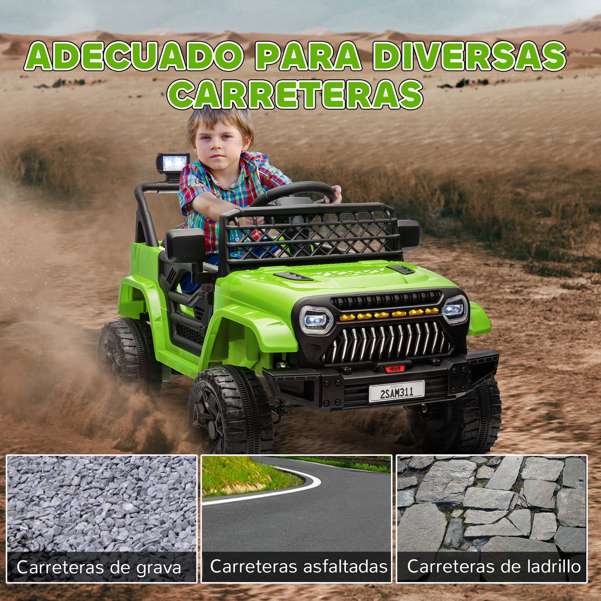 Electric Car for Kids 3+ Years Child Battery-Powered 12V Car with Remote Control Adjustable Speed USB Headlights Horn Green
