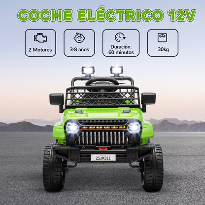 Electric Car for Kids 3+ Years Child Battery-Powered 12V Car with Remote Control Adjustable Speed USB Headlights Horn Green
