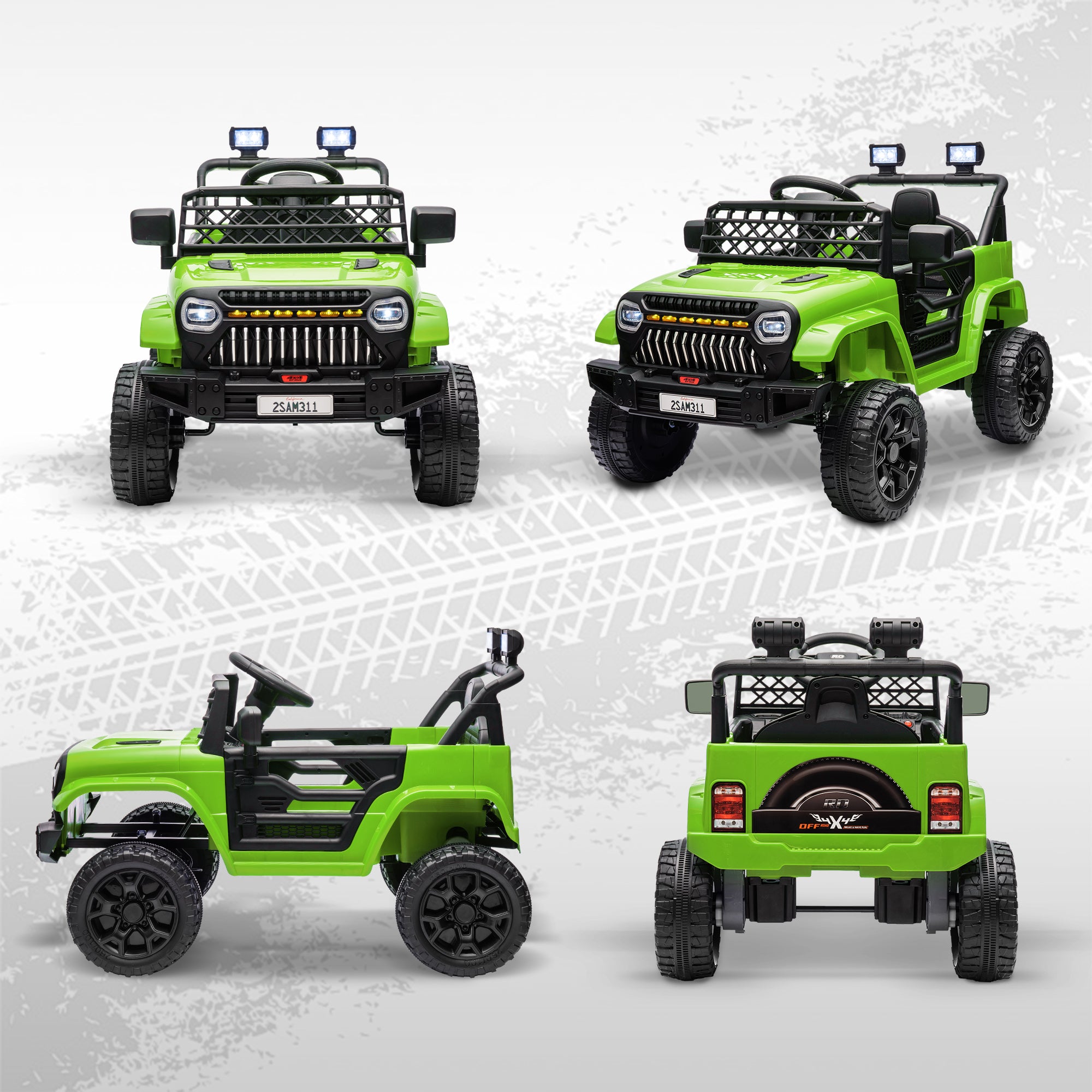 Electric Car for Kids 3+ Years Child Battery-Powered 12V Car with Remote Control Adjustable Speed USB Headlights Horn Green