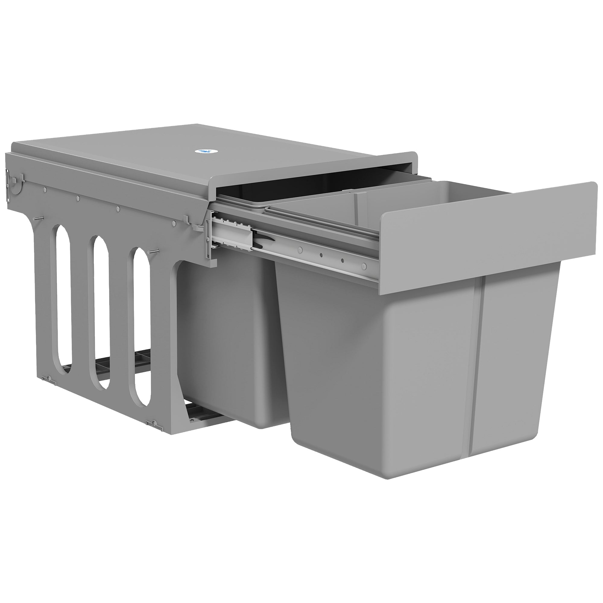 Under-Cabinet Pull-Out Trash Bin — 2 Removable 15L Bins (Total 30 L), Soft-Close Slides, Light Gray