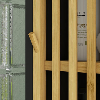 Two-Tone Bathroom Column Storage Cabinet 30L x 32W x 172H cm 2 Cupboards with Adjustable Shelf + 2 Niche Shelves