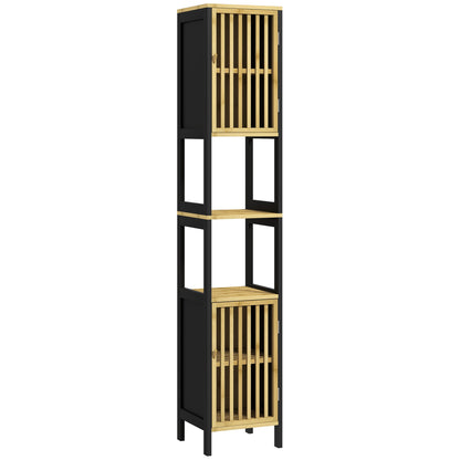 Two-Tone Bathroom Column Storage Cabinet 30L x 32W x 172H cm 2 Cupboards with Adjustable Shelf + 2 Niche Shelves