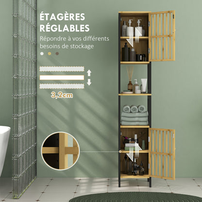 Two-Tone Bathroom Column Storage Cabinet 30L x 32W x 172H cm 2 Cupboards with Adjustable Shelf + 2 Niche Shelves