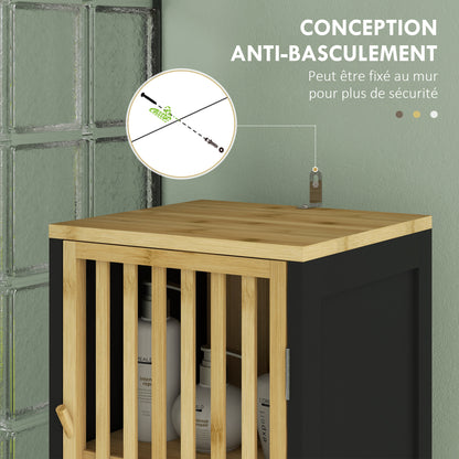 Two-Tone Bathroom Column Storage Cabinet 30L x 32W x 172H cm 2 Cupboards with Adjustable Shelf + 2 Niche Shelves