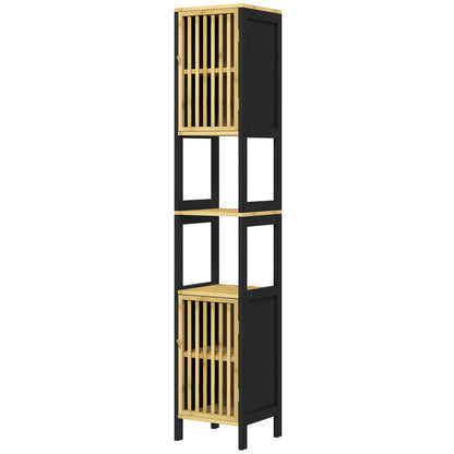 Two-Tone Bathroom Column Storage Cabinet 30L x 32W x 172H cm 2 Cupboards with Adjustable Shelf + 2 Niche Shelves