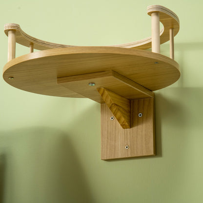 PwaHut Cat Climbing Wall with Cushion, Cat Hammock, Plush Wall Scratching Post, Cat Furniture up to 5 kg, Oak+Cream White