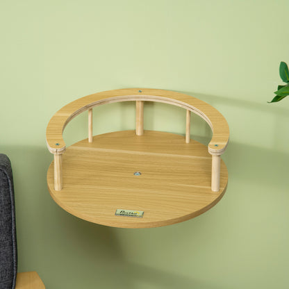 PwaHut Cat Climbing Wall with Cushion, Cat Hammock, Plush Wall Scratching Post, Cat Furniture up to 5 kg, Oak+Cream White