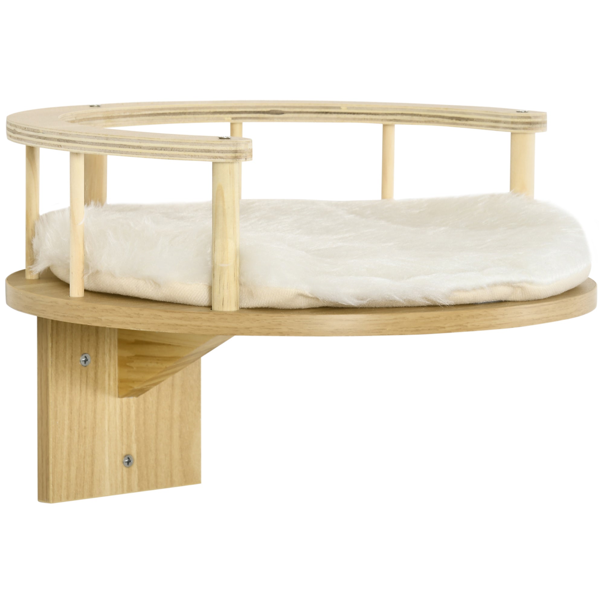PwaHut Cat Climbing Wall with Cushion, Cat Hammock, Plush Wall Scratching Post, Cat Furniture up to 5 kg, Oak+Cream White