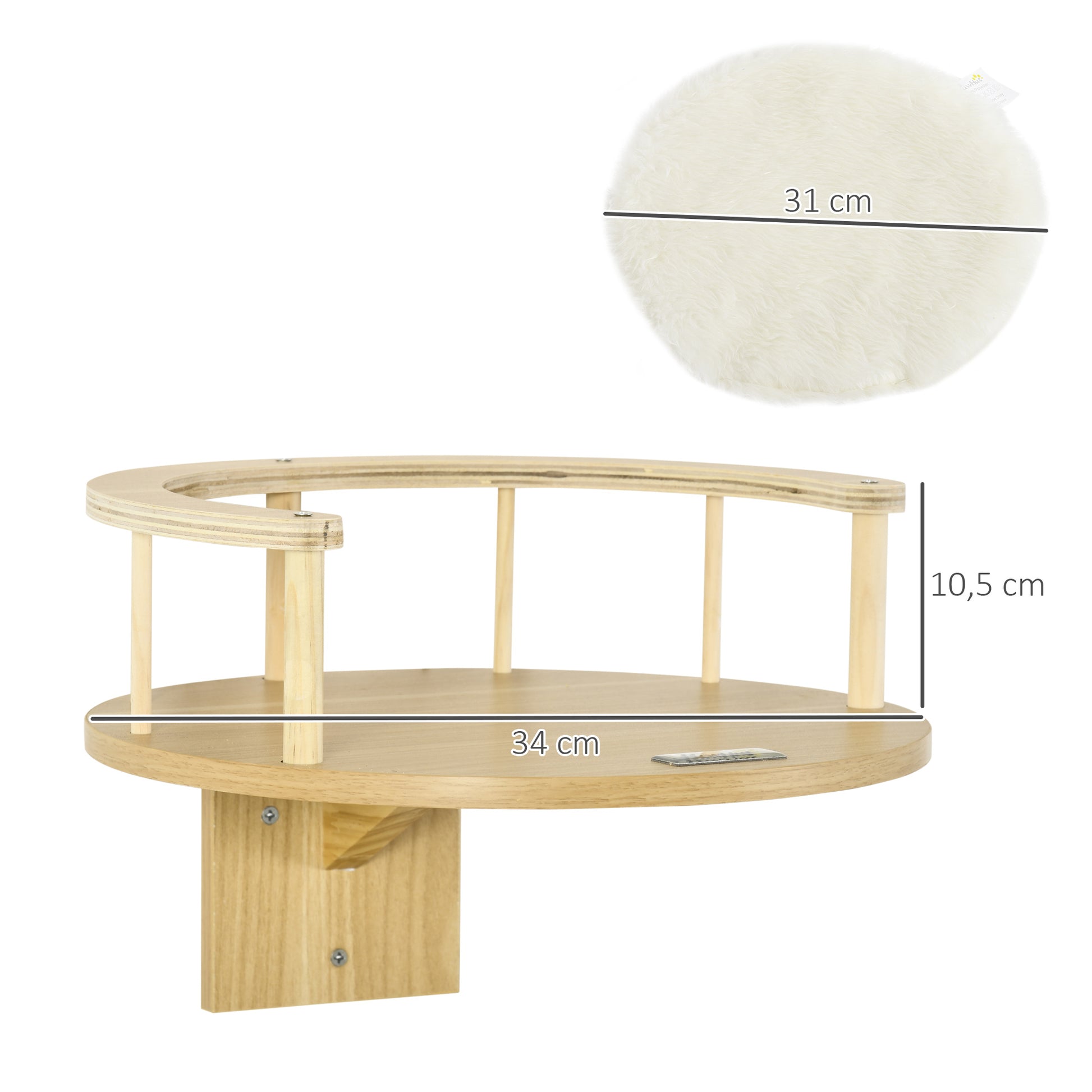 PwaHut Cat Climbing Wall with Cushion, Cat Hammock, Plush Wall Scratching Post, Cat Furniture up to 5 kg, Oak+Cream White